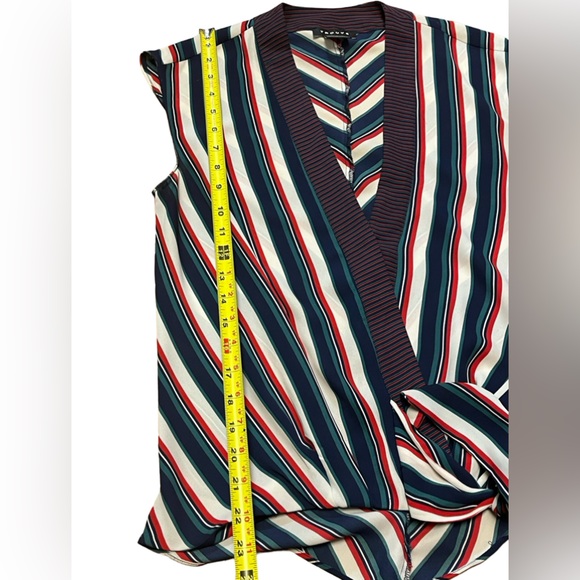 Trouvé Top V Neck Wrap Style Blouse Sleeveless Striped Tie Front Sz XS Workwear - Picture 3 of 5